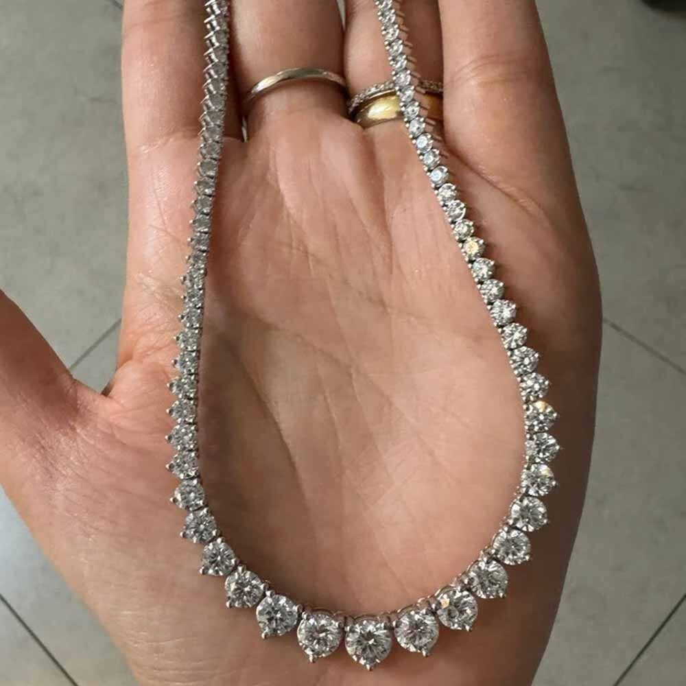 Round Cut Moissanite Tennis Graduation Necklace in 14K White Gold