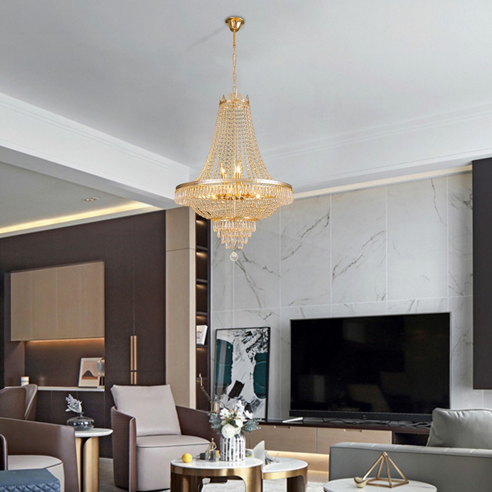 K9 Crystal Chandelier French Empire Large Foyer Ceiling Light Gold Pendant Lamp