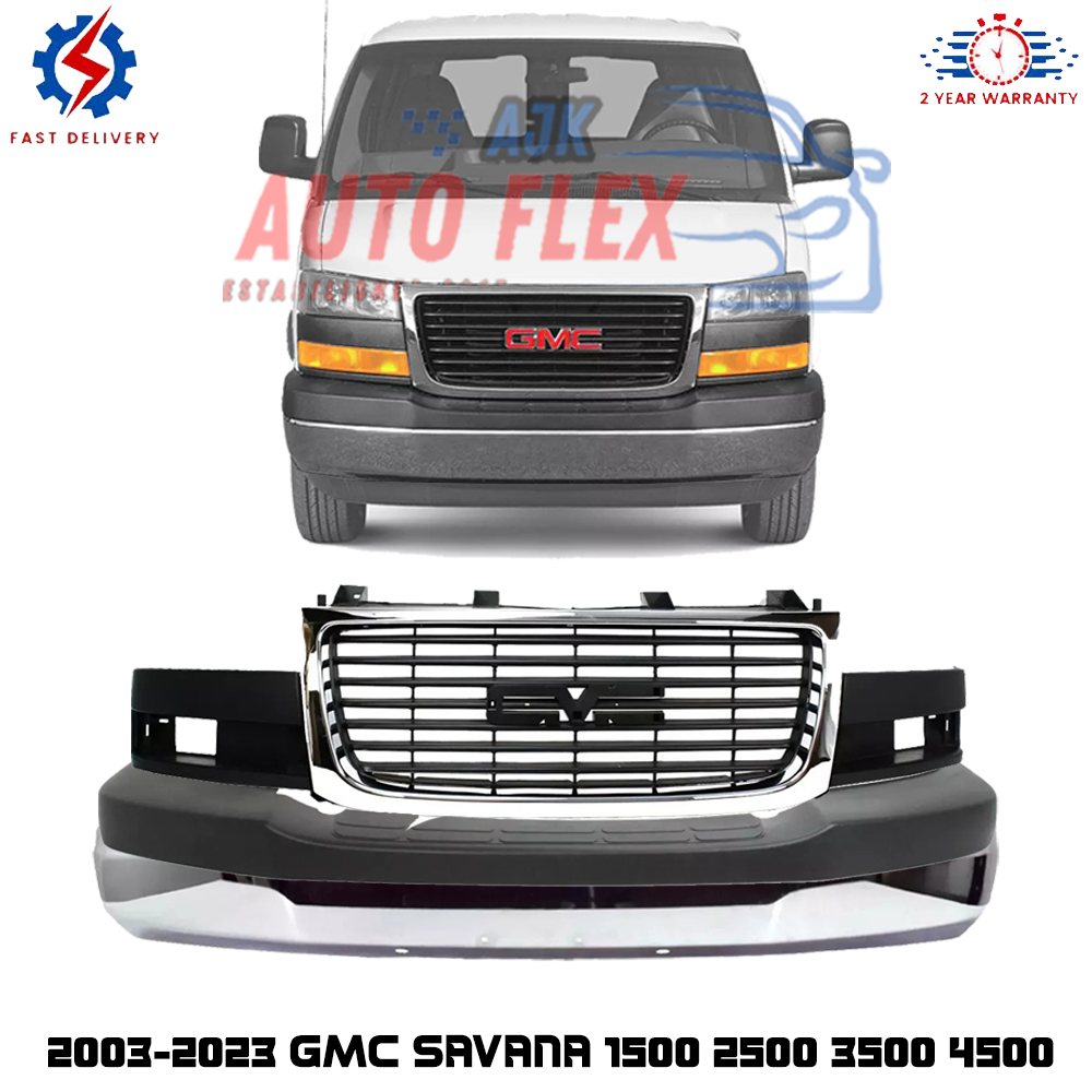 Front Bumper & Grille Chrome Kit For 2003-2023 GMC Savana 1500 2500 3500 4500