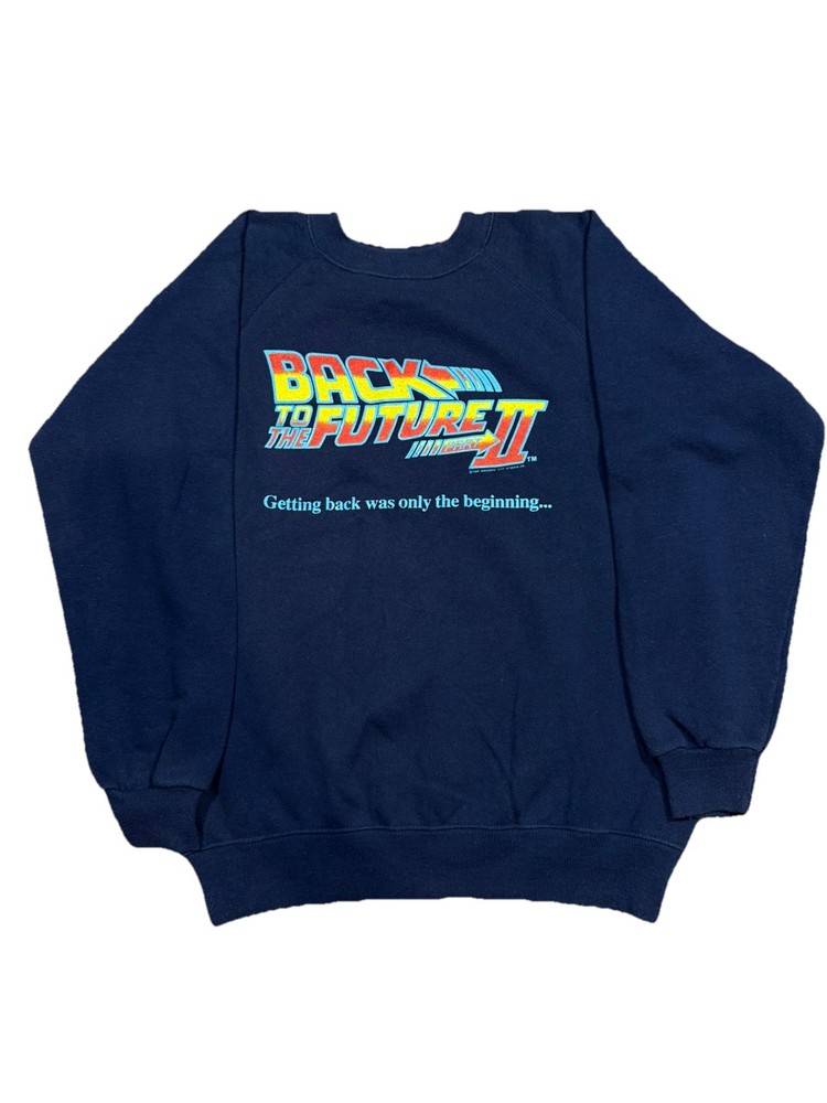 Vintage Back to the Future II 2 Sweatshirt Men M Navy Crewneck 1989 Movie Promo