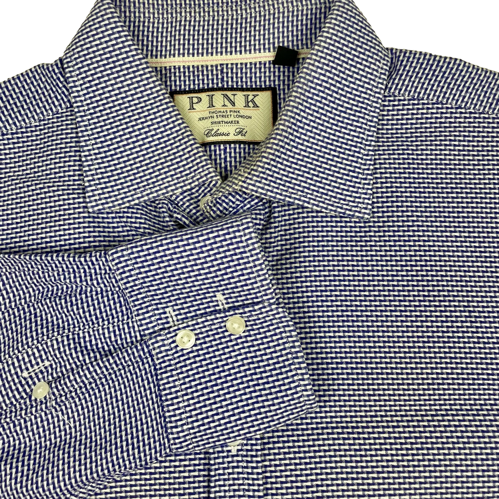 Thomas Pink Jermyn Street London Blue Men's Check Dress Shirt Sz 17/35