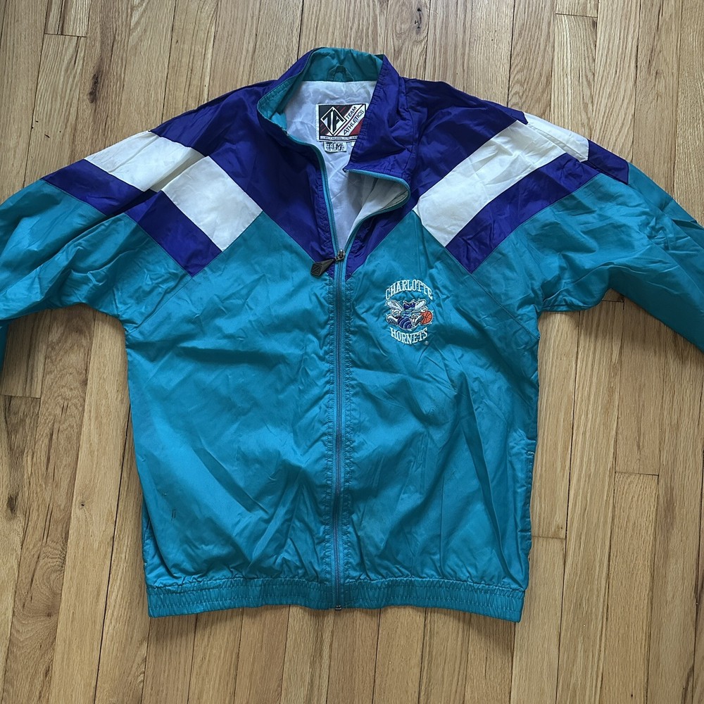 Charlotte Hornets Vintage Logo Team Athletic Windbreaker Jacket Mens XL 90's NBA
