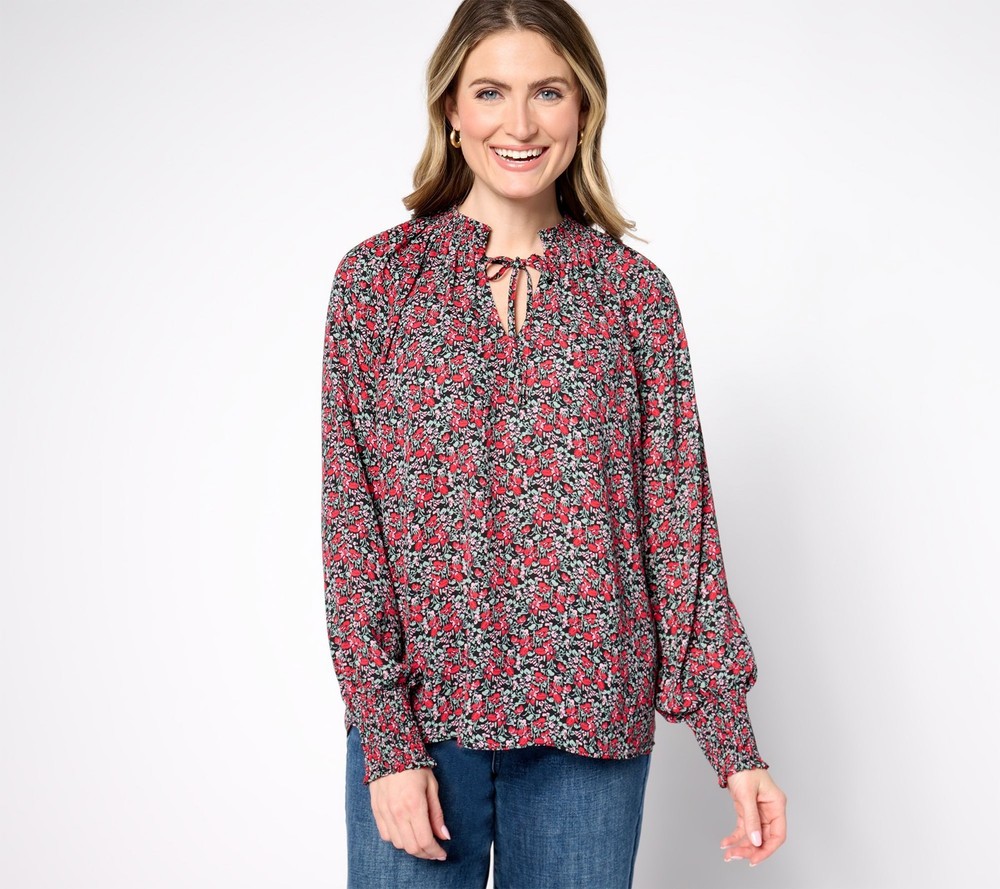 NYDJ Women's Top Sz XS Gemma Pleated Front Blouse Multi-colored A681735