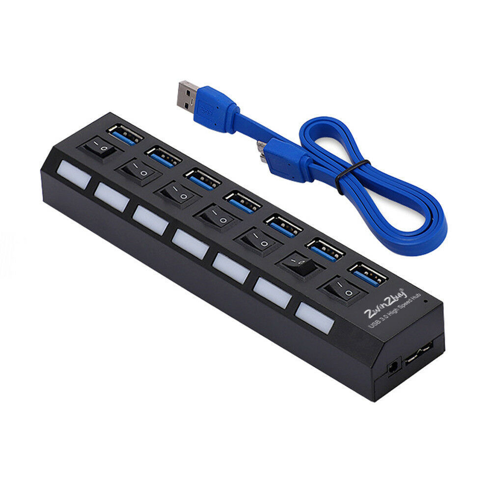 7-Port USB 3.0 Hub for PC Laptop Desktop - High-Speed Data Transfer