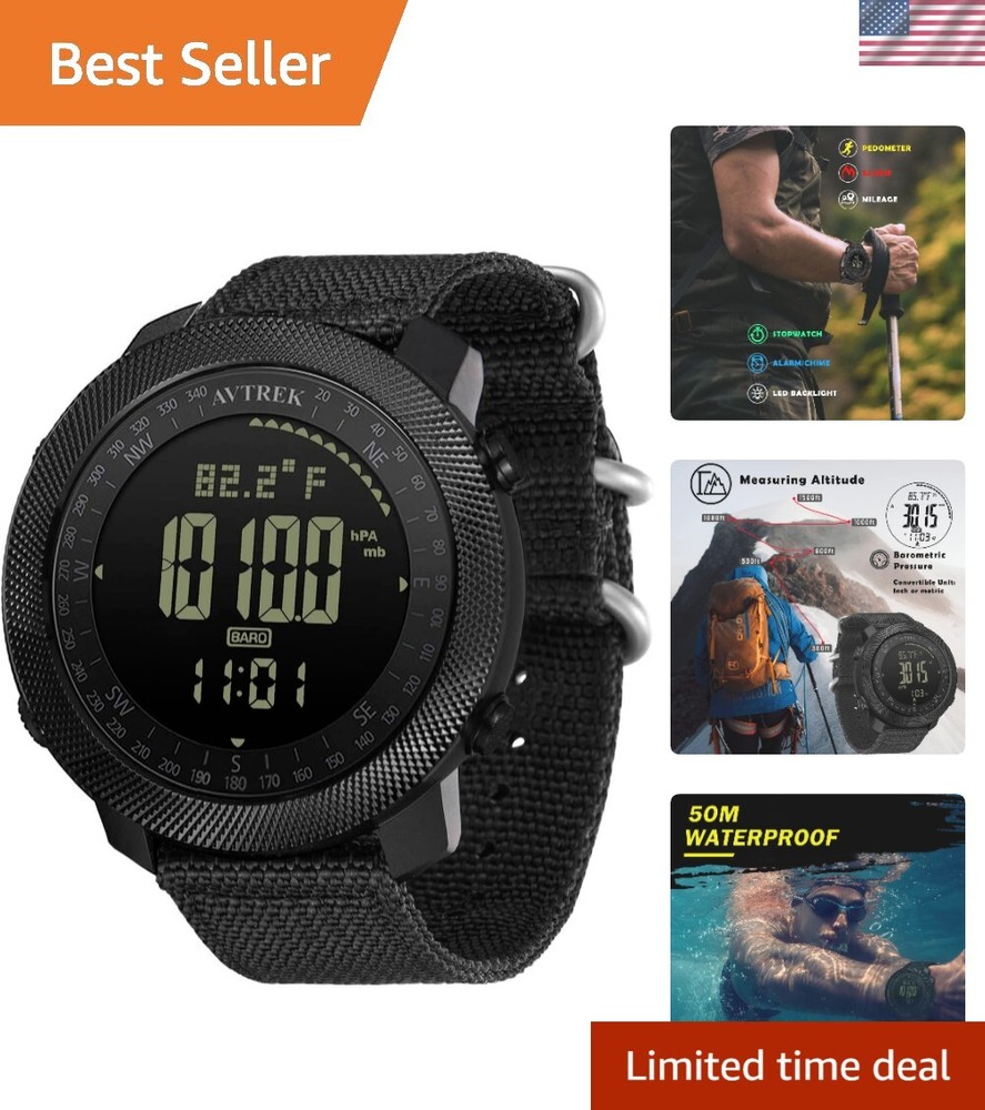 Men’s Tactical Outdoor Sport Digital Watch for Hiking, Water-Resistant Survival Wristwatch