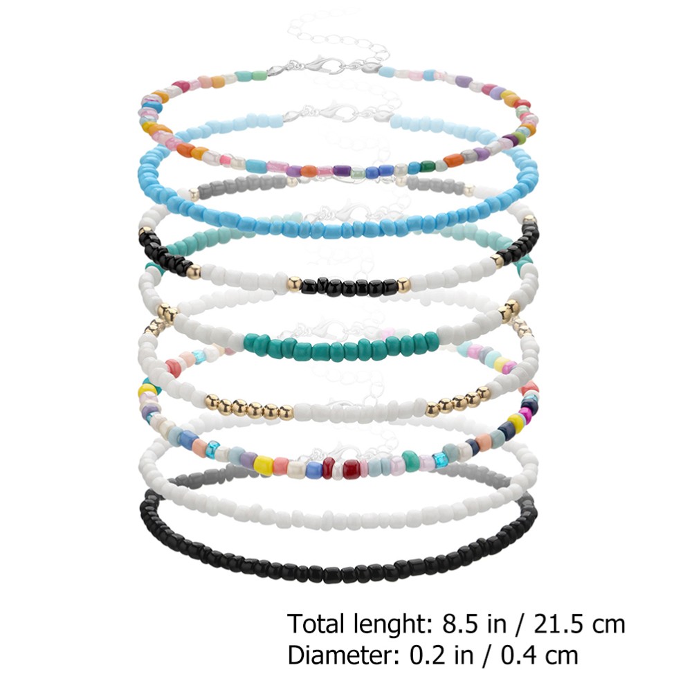 8-Piece Colorful Bead Anklet Set Boho Foot Chain Jewelry for Women & Girls