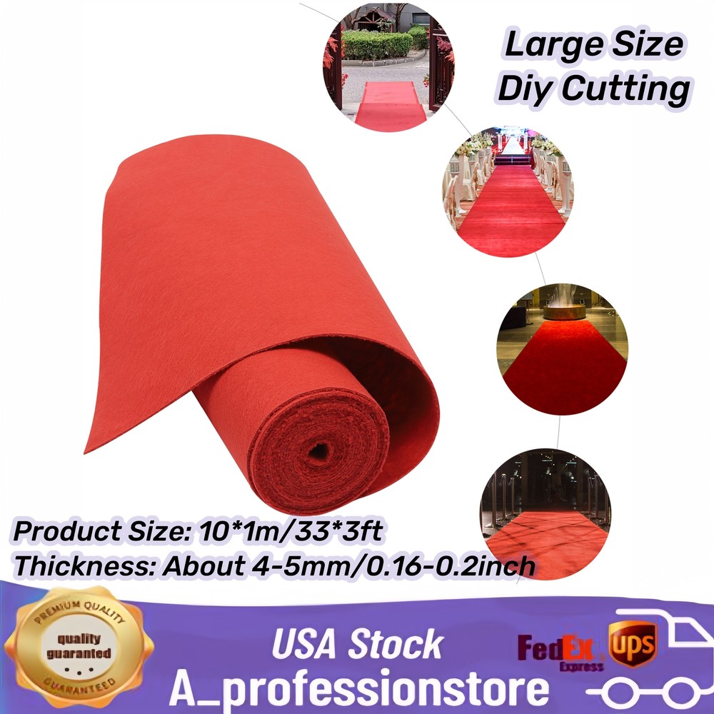 3x33ft Red Wedding Carpet Runner Non-Slip Thickened Party Event Aisle Rug US