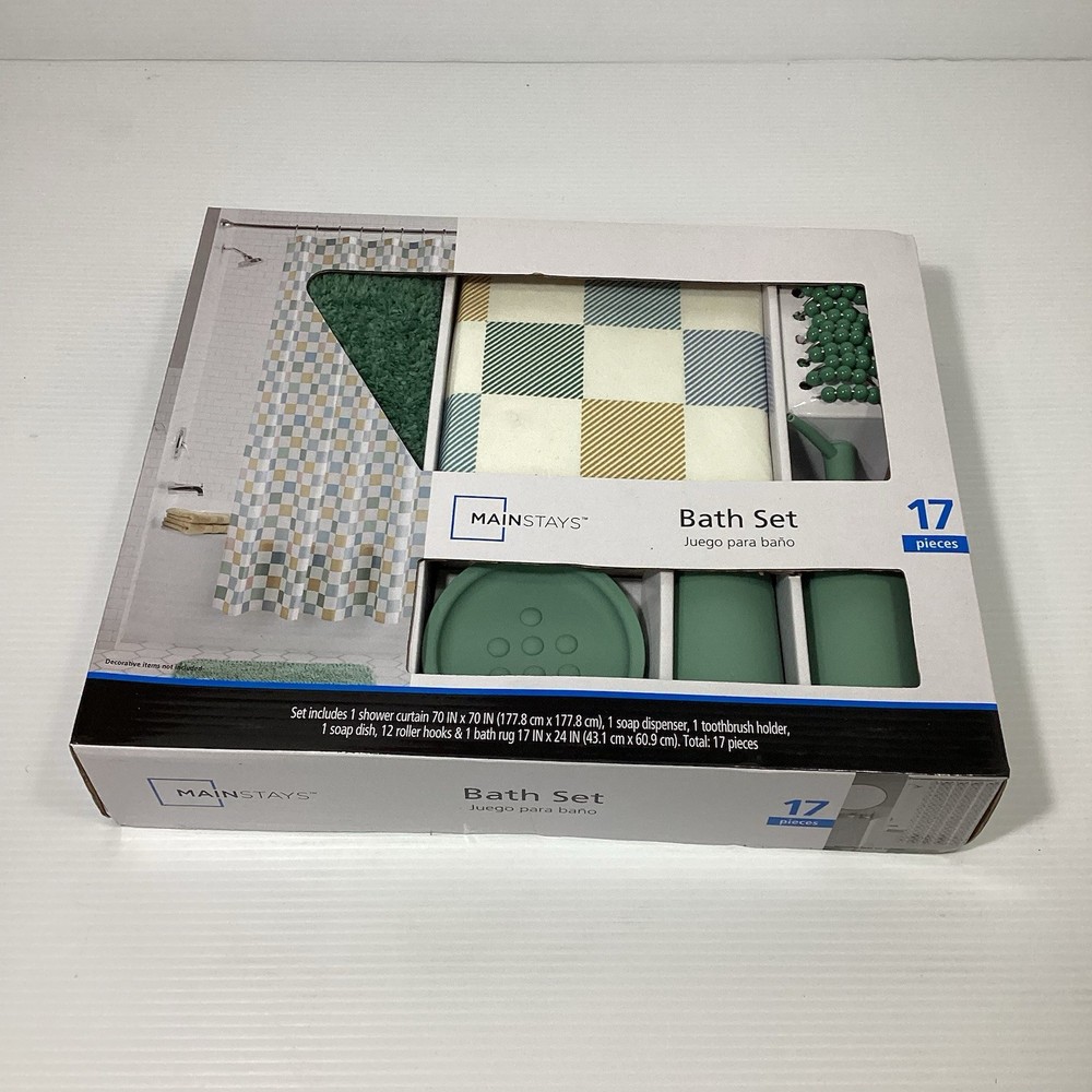Mainstays 17 PCS Bathroom Set, Sage, New Sealed Box