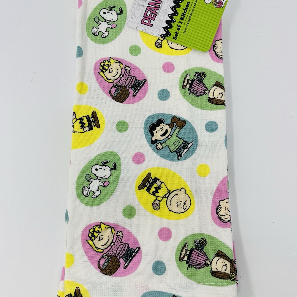 Snoopy Easter 2-Pack Hand & Kitchen Towels with Polka Dot Eggs Charlie Brown Design