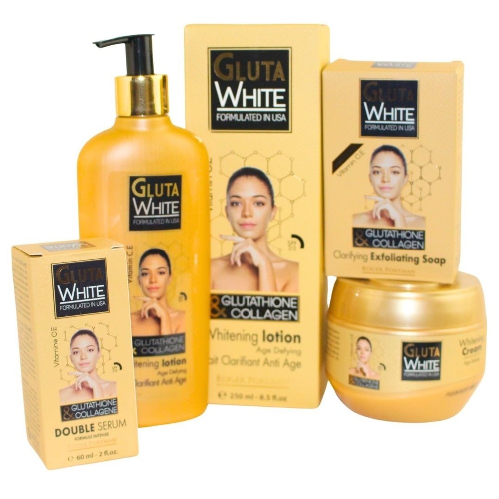Gluta White Skincare Set With Glutathione & Collagen  Lotion Cream Serum & Soap