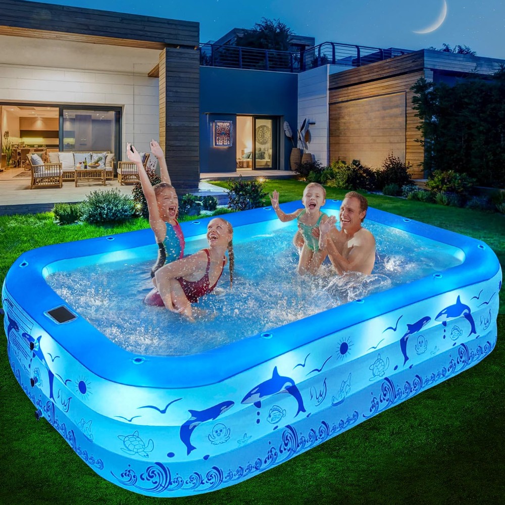 2025 Upgraded Inflatable Pool with LED Lights for Family Fun