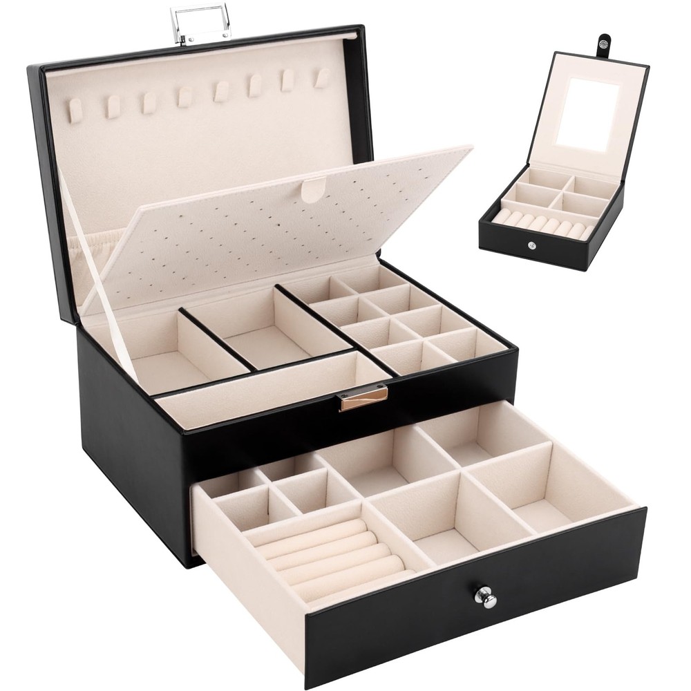 2-Layer Large Jewelry Organizer Box with Travel Case, Luxe Design