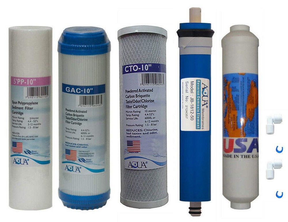 5 Stage RO Replacement Filter Set with 50 GPD Membrane and Inline Carbon Filters