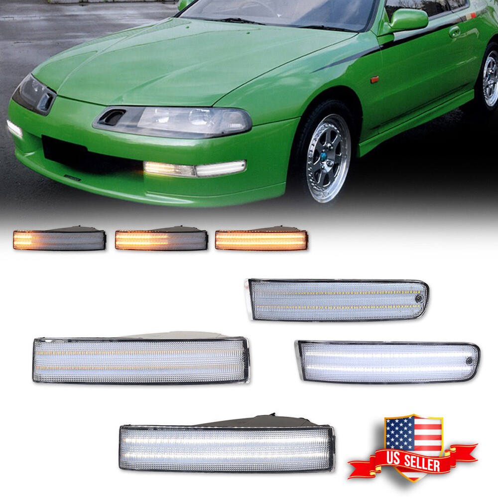 4PCS Clear LED Front Bumper Marker Turn Signal Lights Kit For 92-96 Honda Prelude