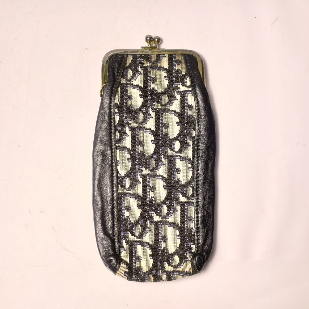 Vintage Christian Dior canvas glasses case in blue & cream with clasp
