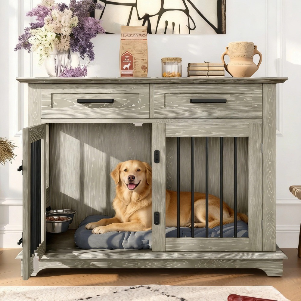 44.48 in Large Dog Crate Furniture Indoor Wooden Dog Kennel End Table