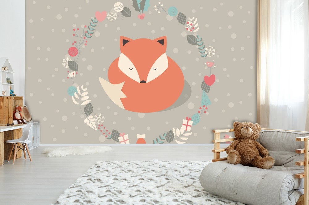 3D Fox Flower Illustration Wall Murals Wallpaper Murals Wall Sticker