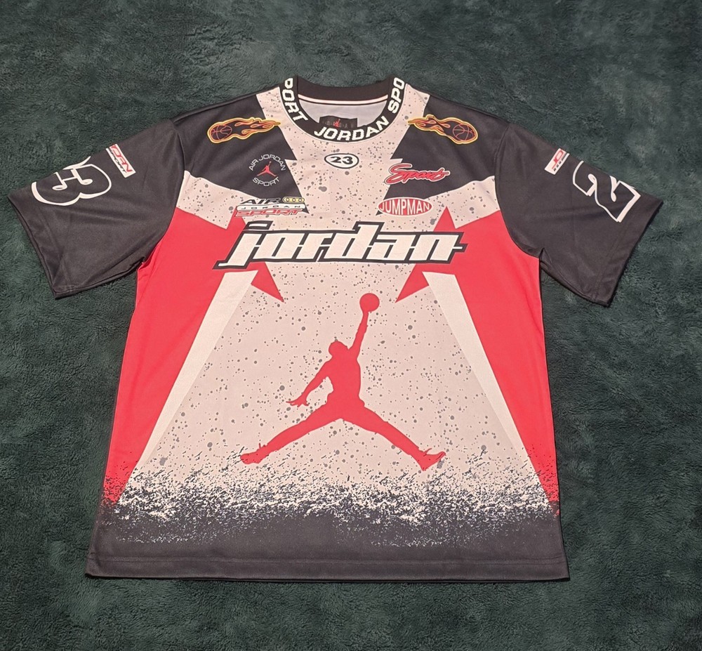 Air Jordan Jumpman Short Sleeve Racing Jersey Grey Black Red (IB8813-011) Size L