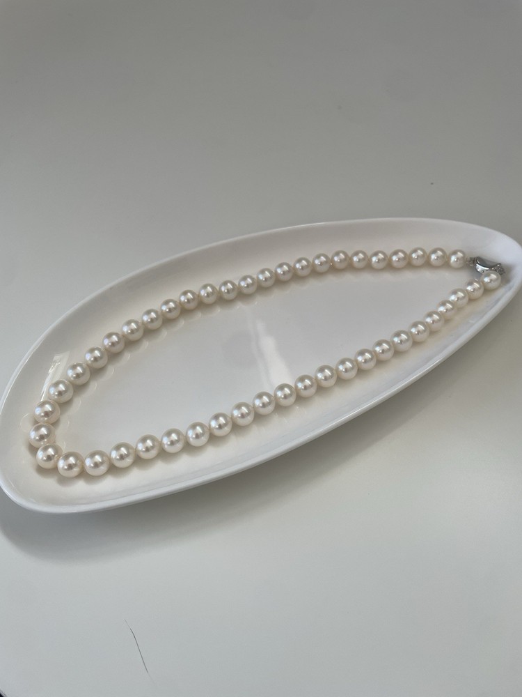 Natural Freshwater Pearl Necklace 8mm High Luster White Pearls 925 Silver Clasp