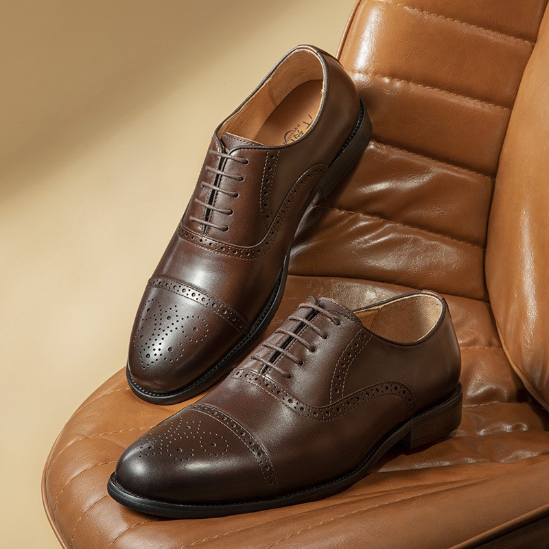 British Men's Dress Shoes Genuine Leather Business Formal Brogue Oxfords Shoes