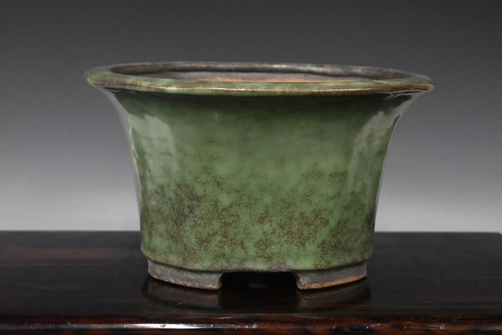 Tokoname SHUHOU Green Glazed Deep Round Bonsai Pot 10.63 Inch 27 cm