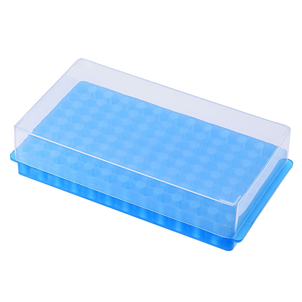 Double Panel Plastic Tube Rack Holder for 10.5mm,8.5mm Test Tube Blue 96-Sockets