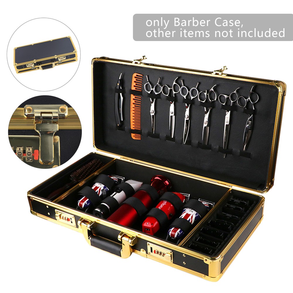 Large Barber Suitcase Carrying Case Clipper Trimmers Tool Storage Organizer Gold