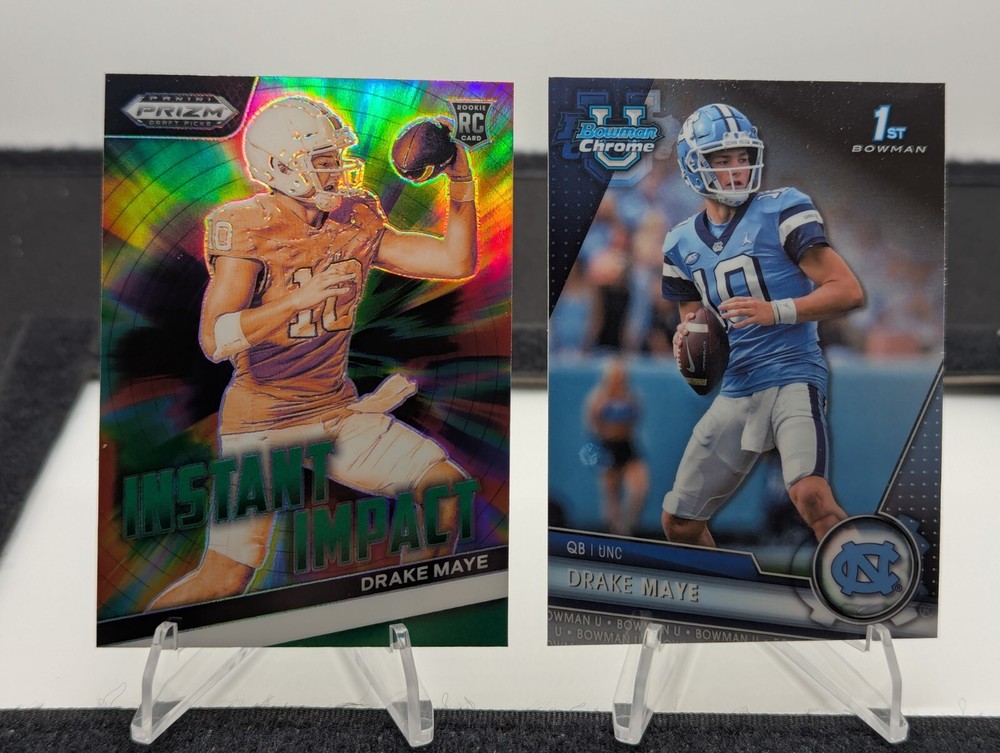 Drake Maye Rookie Cards 2024 Panini Prizm Draft Picks Instant Impact & 2023 Bowman U 1st