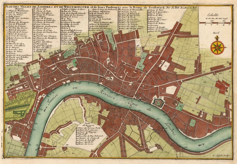 Map Of London & Westminster 1700 Vintage Historic Map Poster Print
