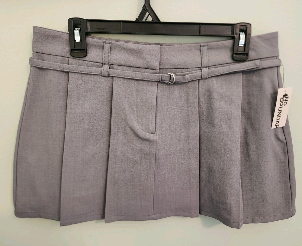 No Boundaries Women's SMALL 4-6 Belted Prep Pleated Mini Skirt GRAY #10725