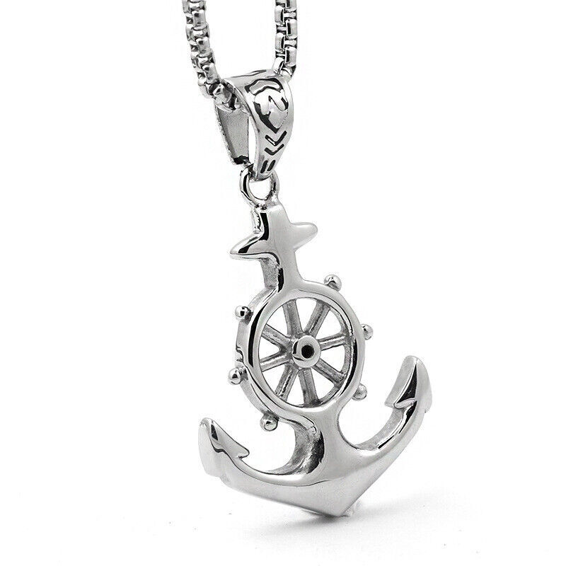 Stainless Steel Nautical Surfing Beach Anchor Pendant Necklace Mens Jewelry