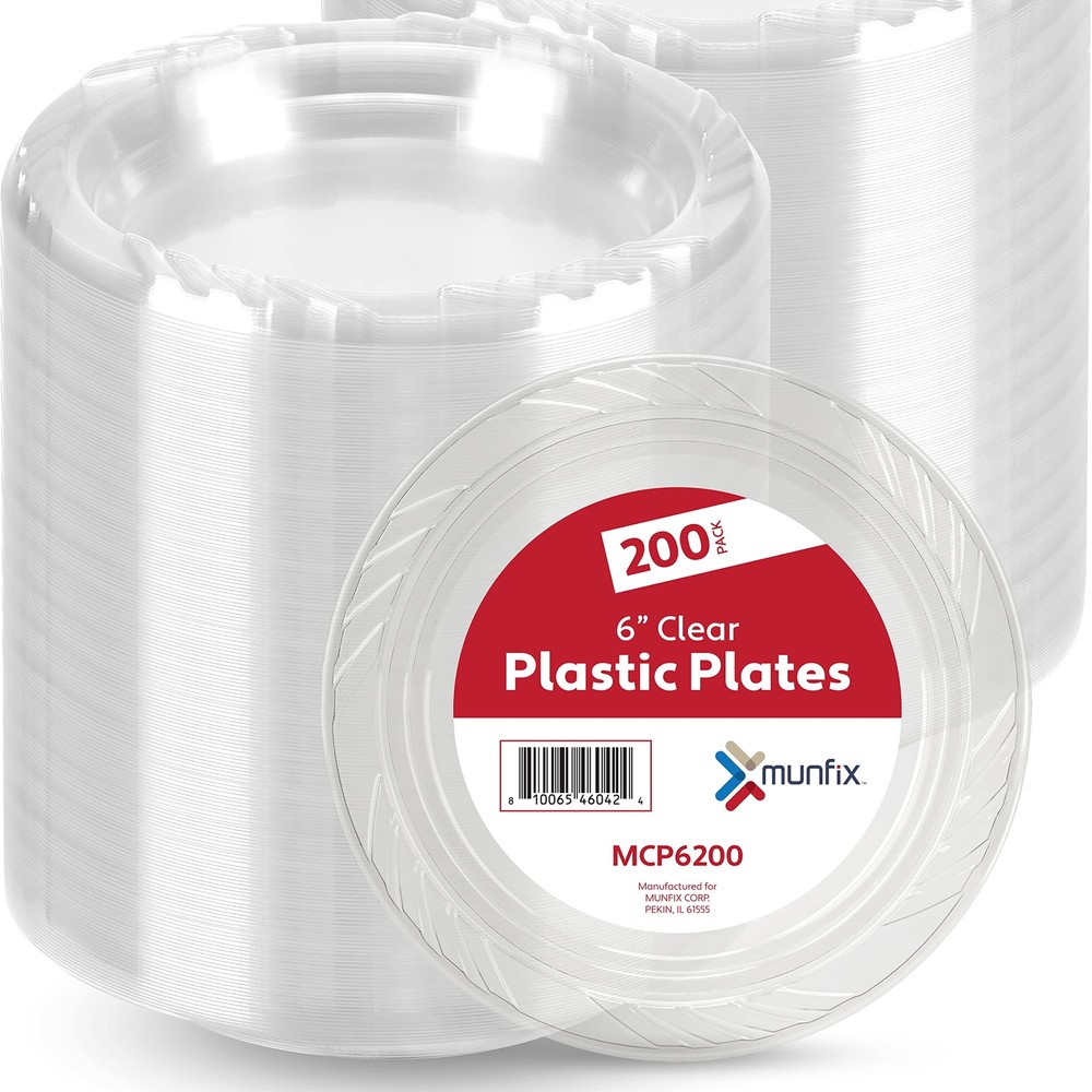200 Clear Plastic Plates Set - 6 Inch Plastic Dessert Plates, Disposable Plat...