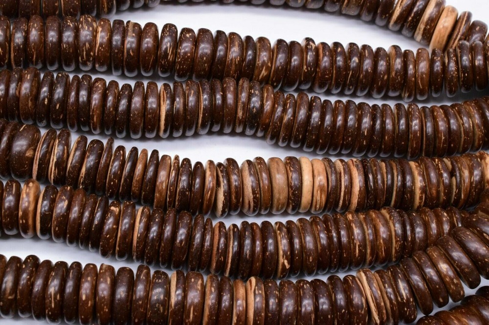 20 Wood Chip Beads Brown Round 15 mm Crafts Jewelry Making Vintage