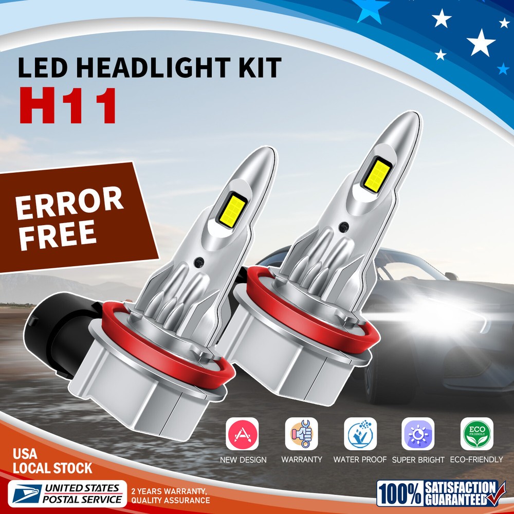 2PCS H11 LED Headlight Bulbs High Low Beam 6000K Canbus Ready Conversion Kit  
