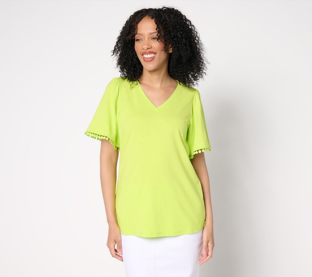 Belle by Kim Gravel Women's Top Plus Sz 3X Slub Knit Flutter Sleeve Green