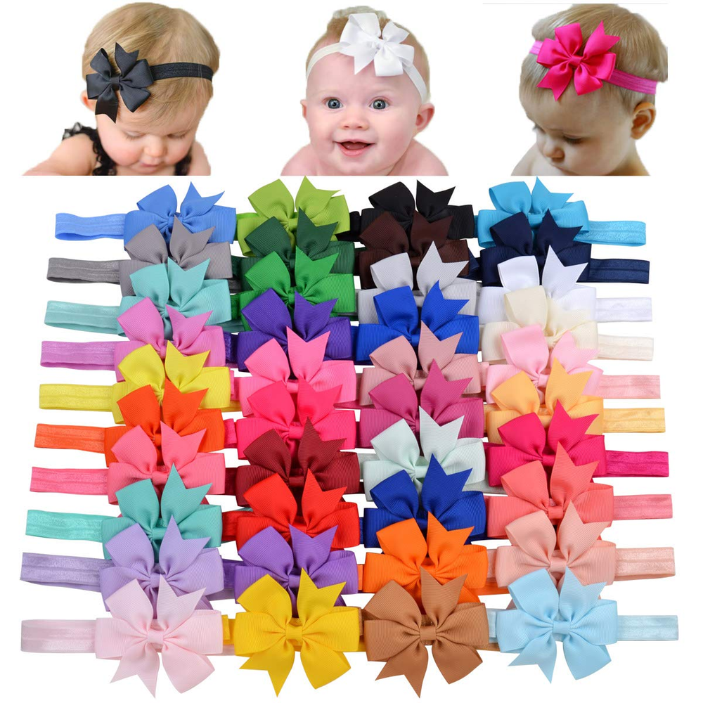 Jollybows 40Pcs Baby Girls Grosgrain Ribbon Hair Bows Headbands 3