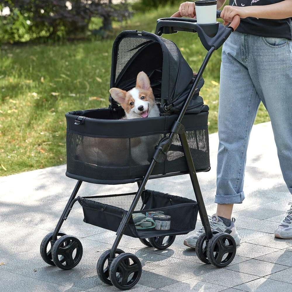 3 in 1 Folding Dog Stroller, Pet 4 Medium, 3 1 Black