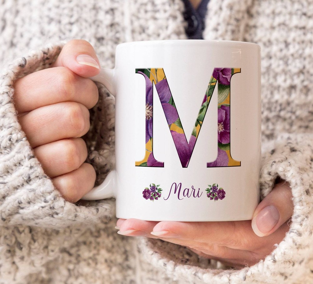 Personalized Coffee Mug Custom Mug Monogram Initial Name Coffee Mug Floral