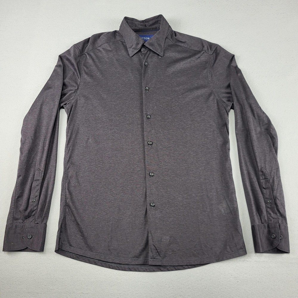 Eton Dress Shirt Mens Large Charcoal Gray Long Sleeve Button Front Jersey Knit