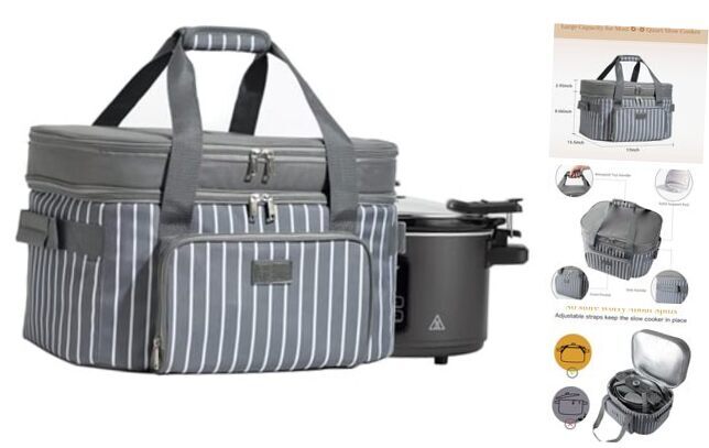 Fun Elements Double Layer Slow Cooker Carrier Bag for 6-8 Quart Oval CrockPot,-image