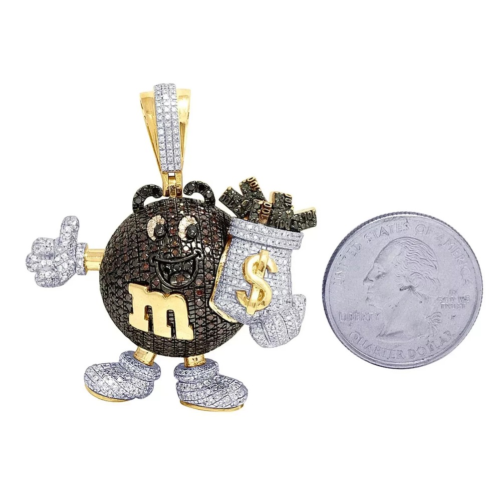 2.20 Ct Round Lab-Created Black Diamond Money Bag 14K Yellow Gold Plated Pendant