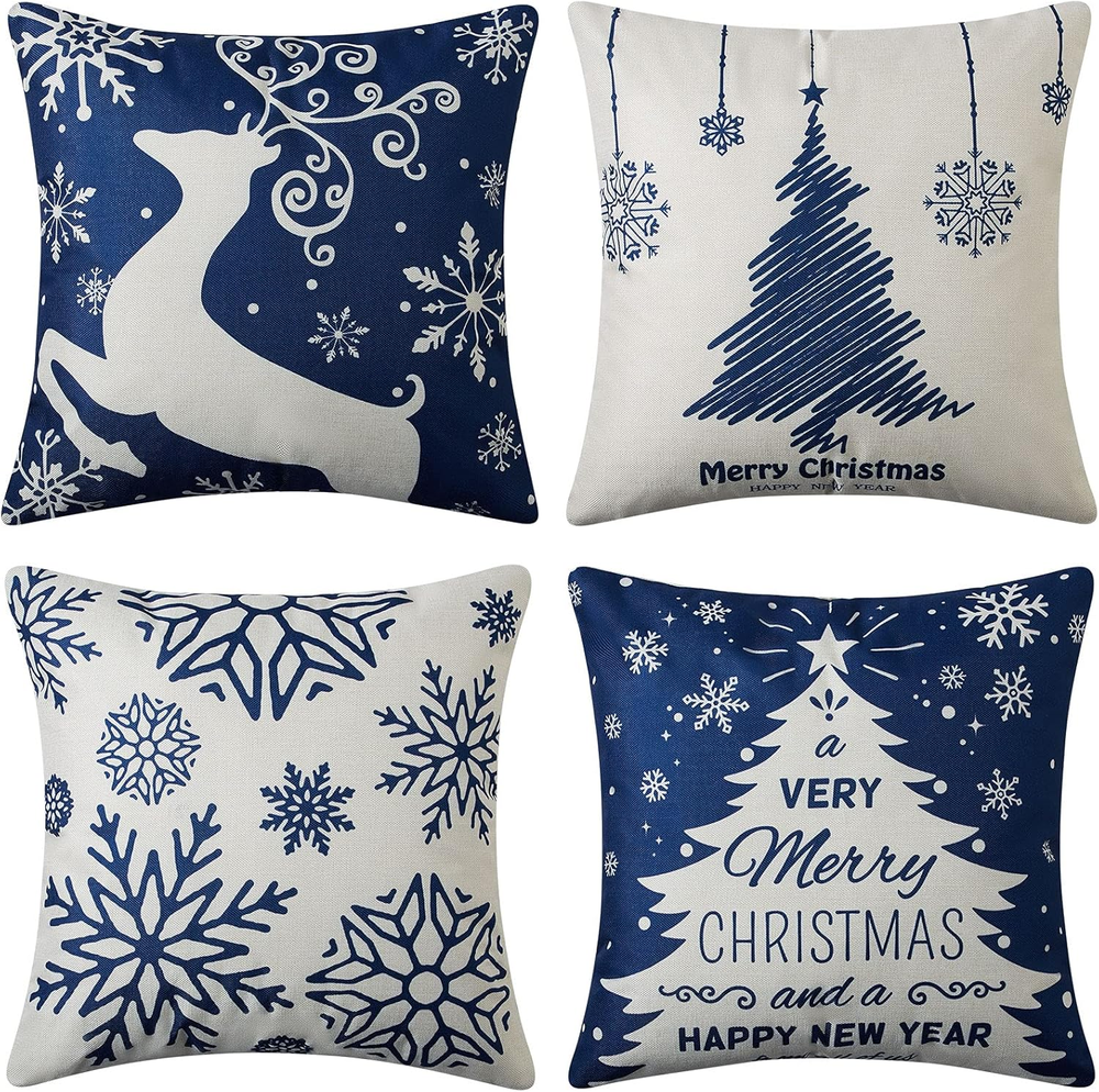 18x18 Farmhouse Christmas Pillow Cover Set of 4 for Festive Holiday Decor