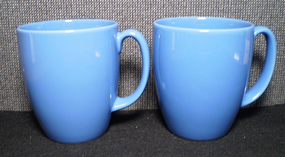 Lot of (2) Corelle STONEWARE COFFEE MUGS, Pale Blue, Thailand 12 Oz., 4