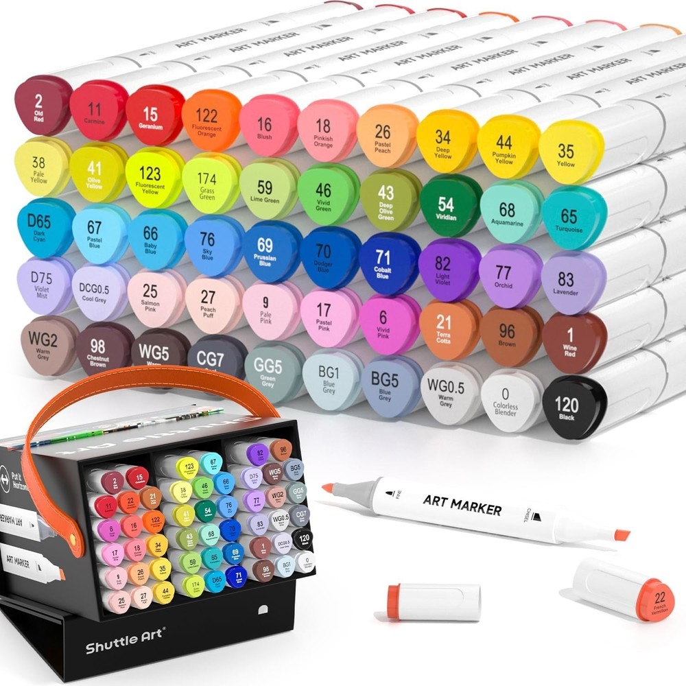 Shuttle Art 51 Colors Alcohol Markers, 50 Colors Dual Tip Art Marker