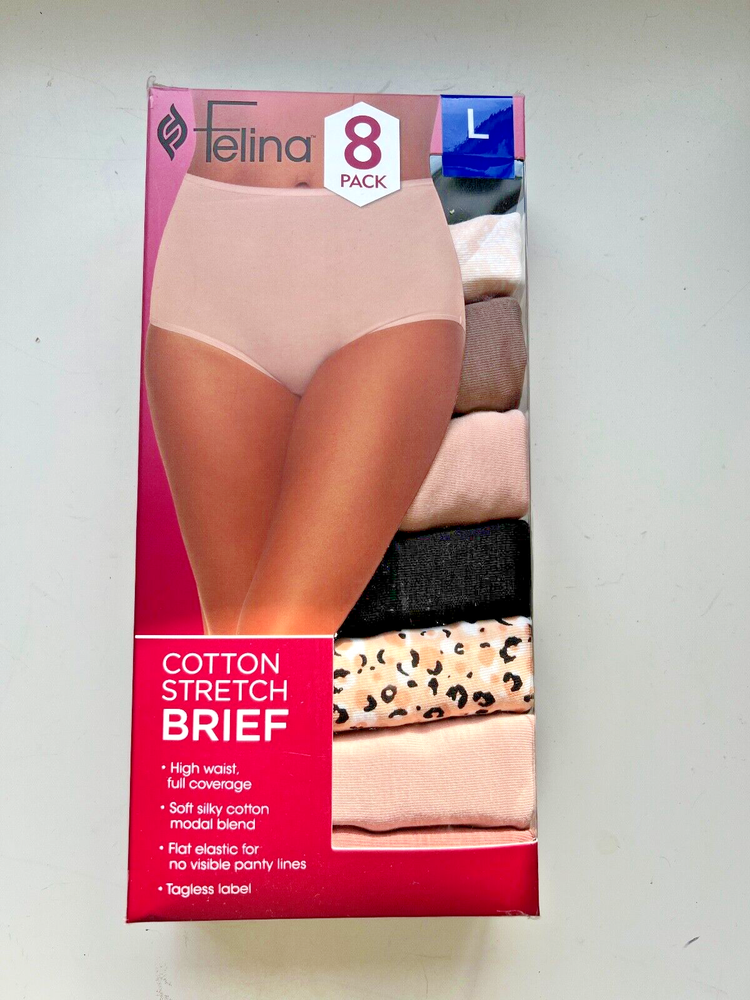 Felina Womens Cotton Stretch Brief Underwear 8-Pack Soft Comfortable Fit