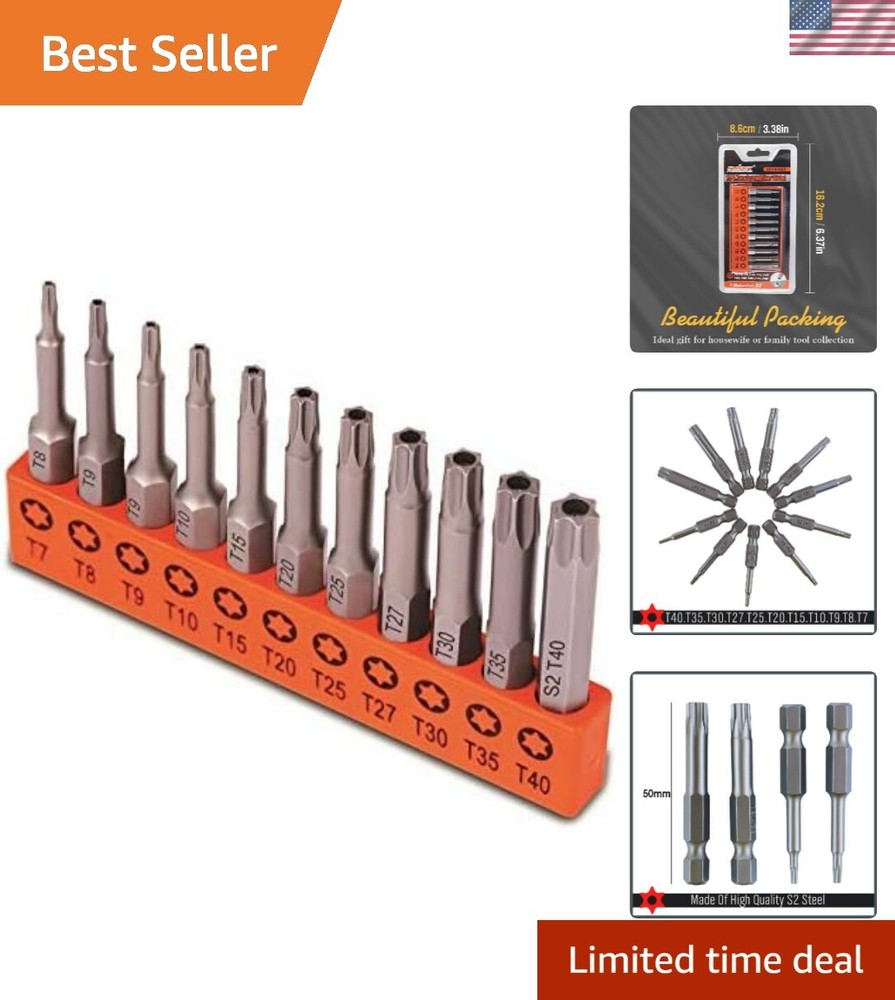 11-Piece S2 Steel Tamper-Resistant Torx Bit Set T7 to T40 Security Bits