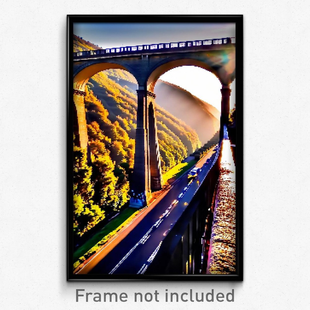 8 Bit Psychedelic Pixel Art Poster - Ample Viaduct Trippy Video Game Print