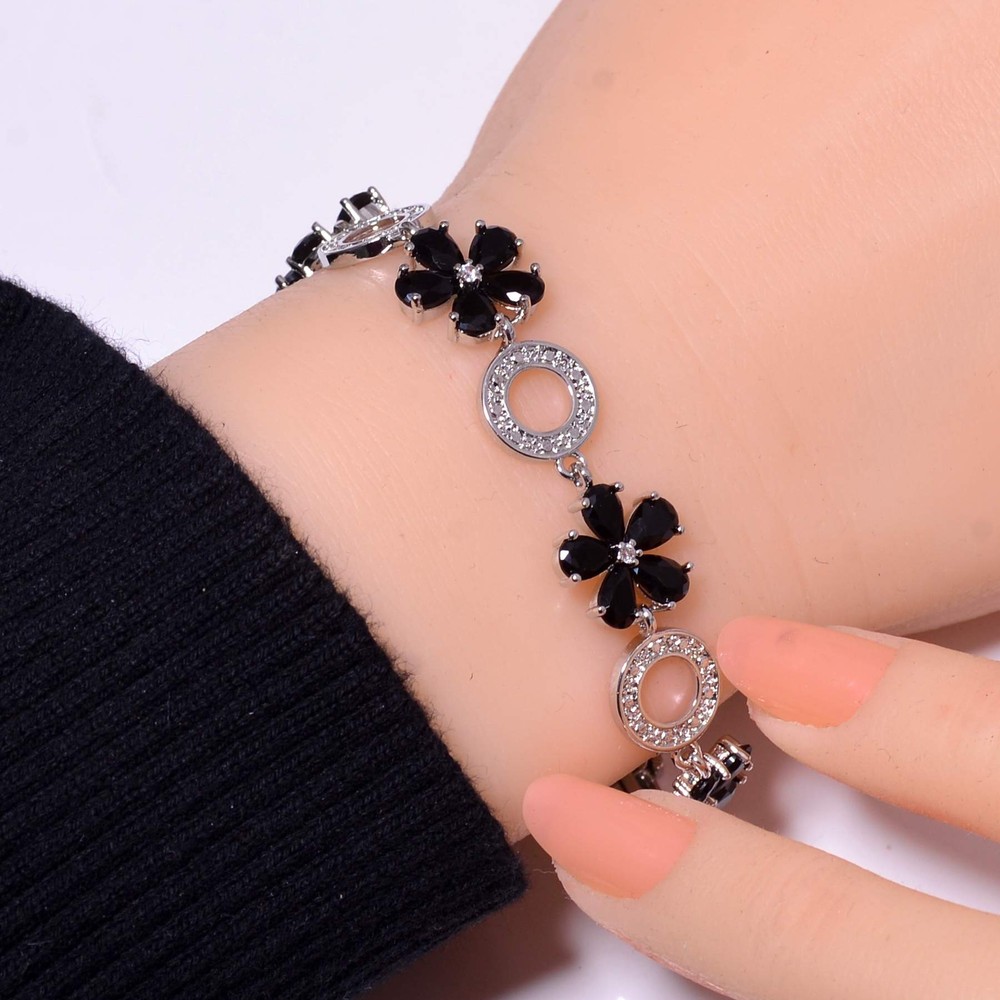 Black Onyx & Cubic Zirconia 925 Sterling Silver Tennis Bracelet 7.99