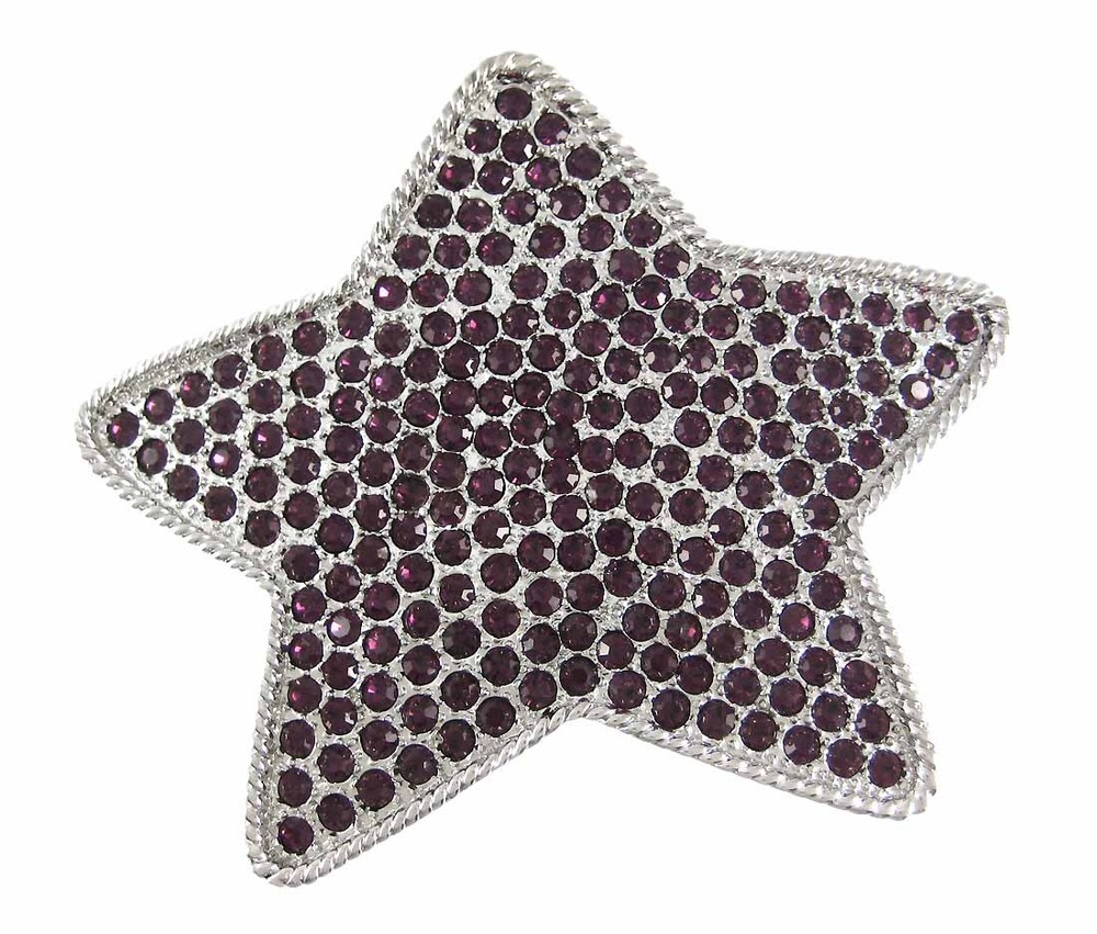 Zeckos Purple Rhinestone Covered Chrome Star Belt Buckle
