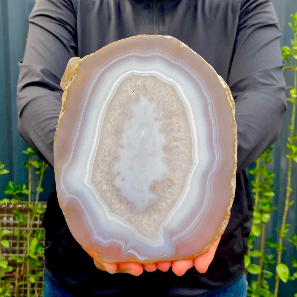 Natural Agate Geode Slice 1.7LB Quartz Crystal Mineral Specimen for Reiki